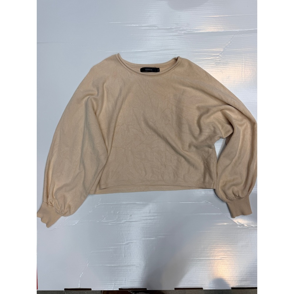 ZESICA Womens Apricot Peach Lantern Sleeve Crew Neck Knit Sweater XL
